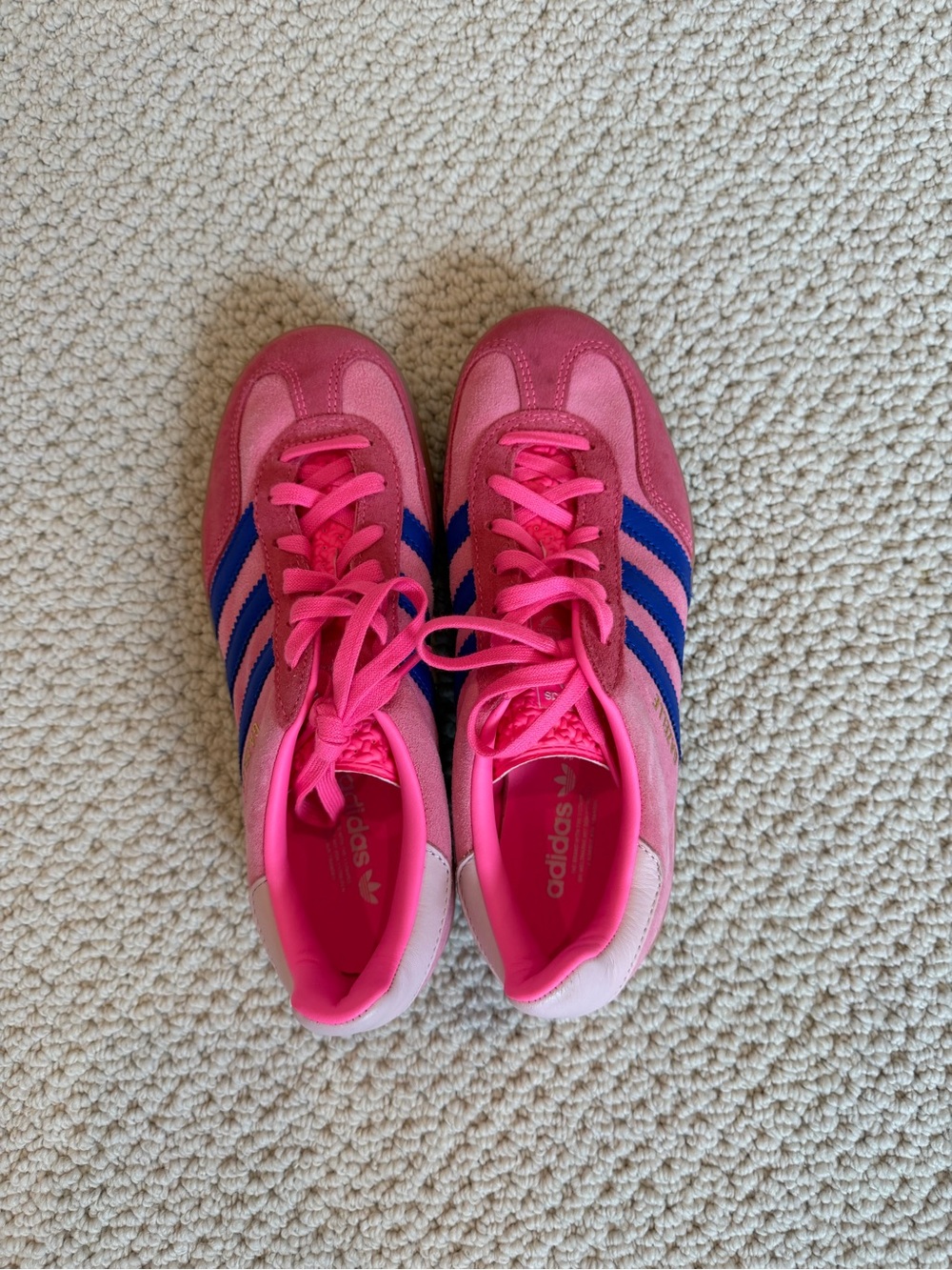 Adidas Women’s Pink Sneakers with Blue Stripes